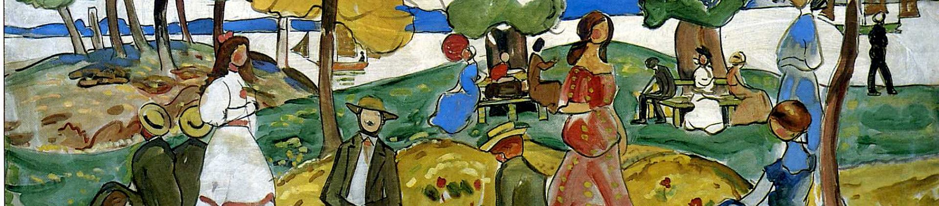 Painting of a picnic - vibrant colours.