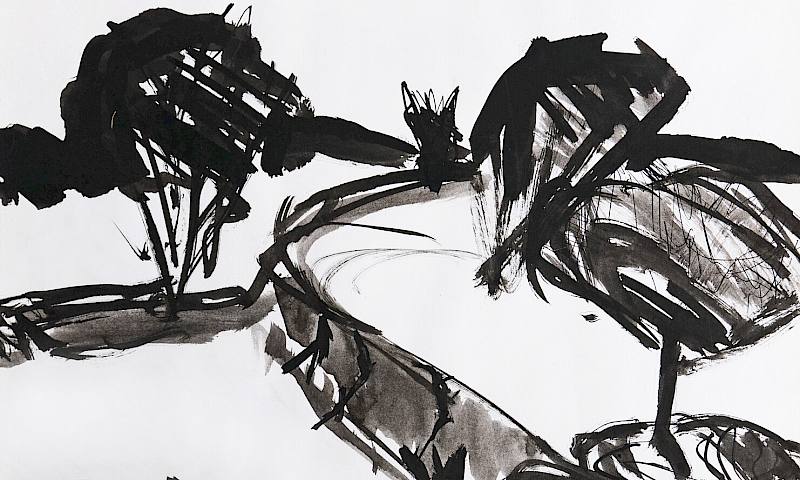 White background with black sketching of a moor